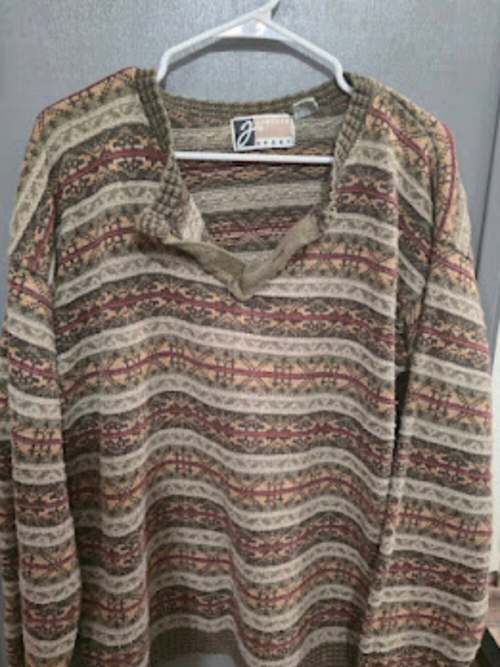 Vintage Jantzen Sport Knit Sweater Size L Brown Fair Isle Striped Cotton Acrylic
